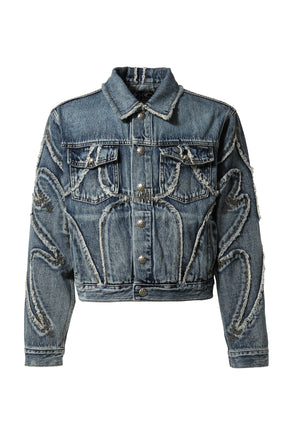 THUG CLUB FW23 TRIBAL DENIM JACKET / BLU -NUBIAN