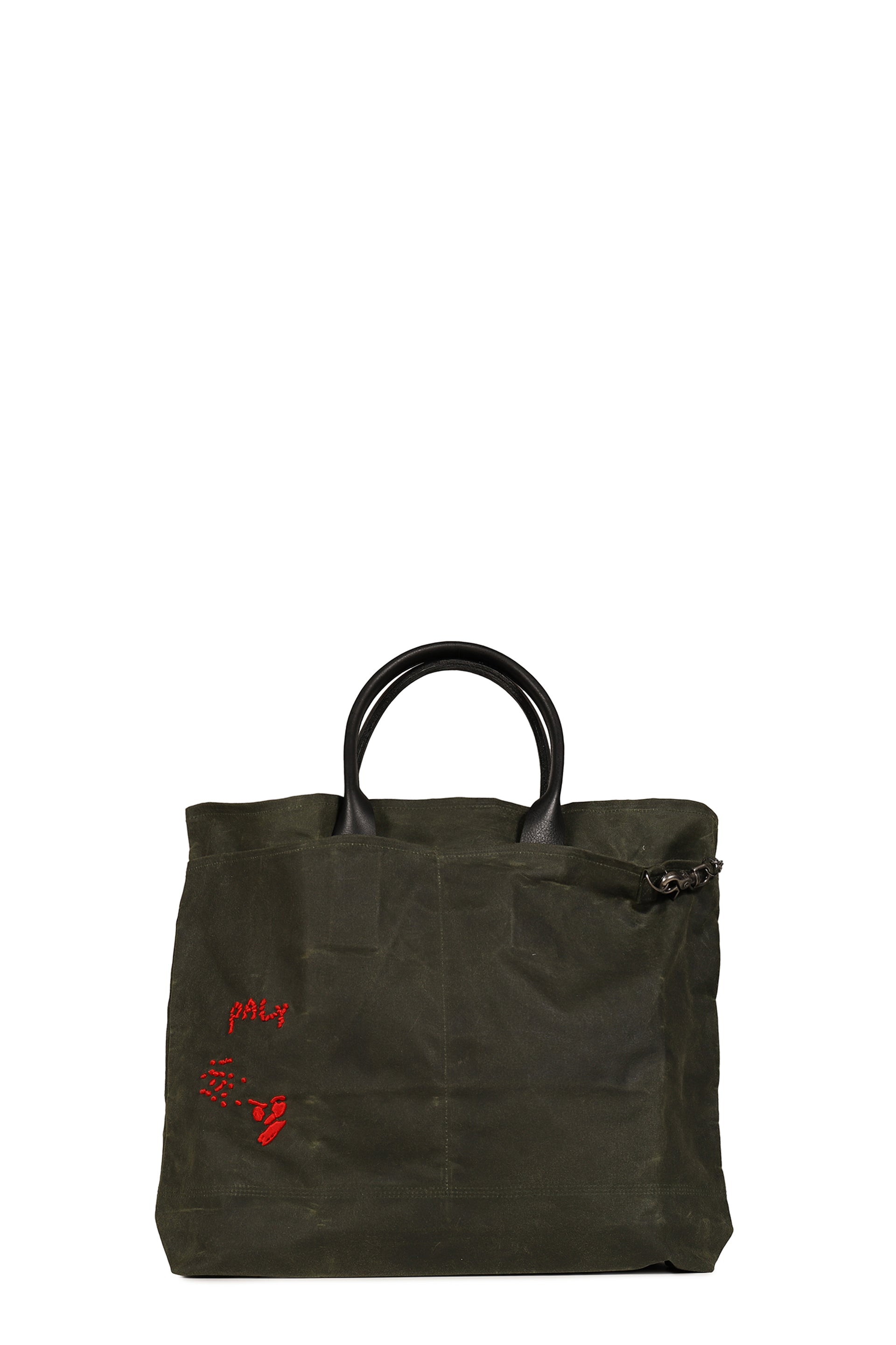 U BROKE ME WAXED CANVAS TOTE BAG / GRN