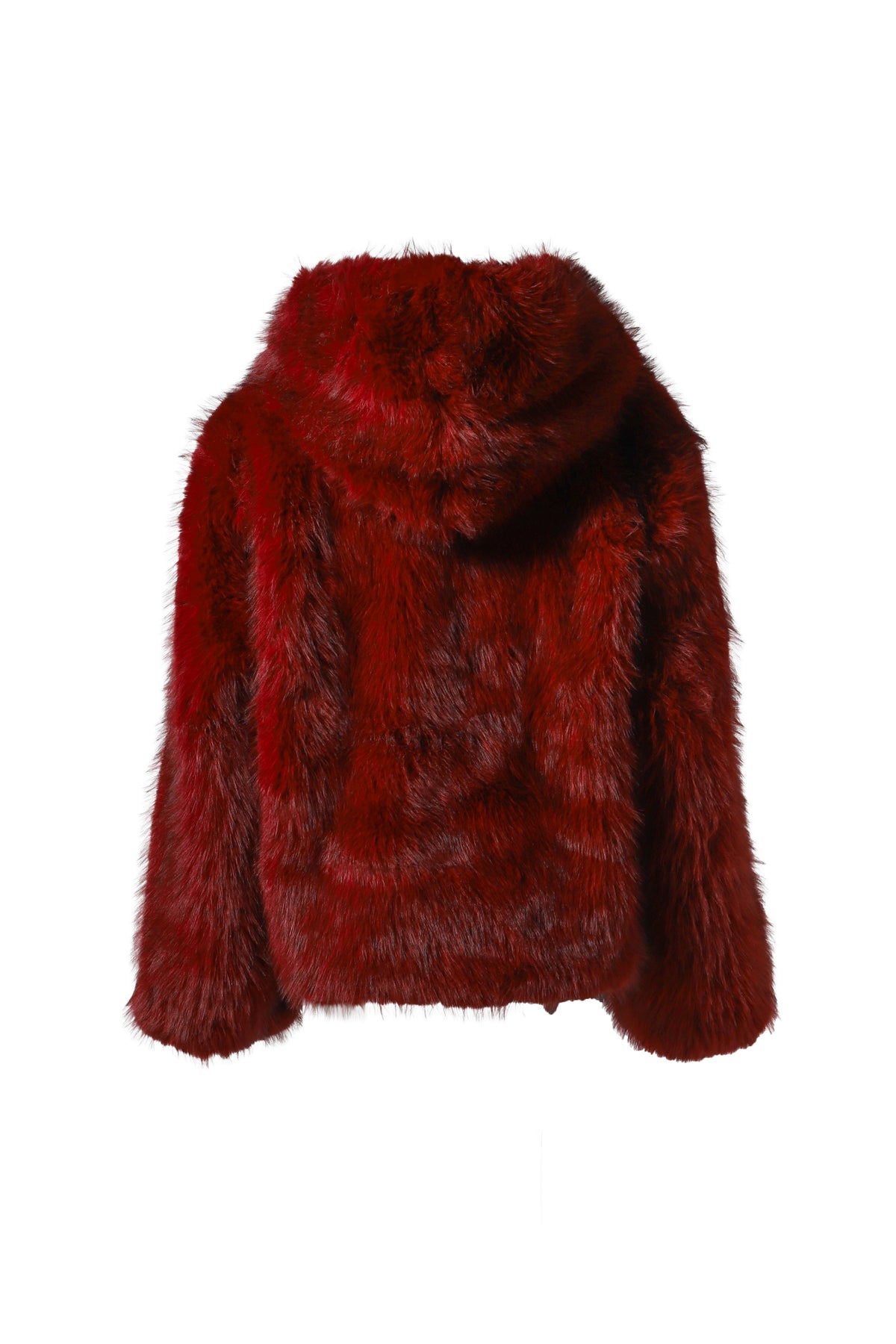 OVERSIZED HOODIED FAUX FUR COAT / RED