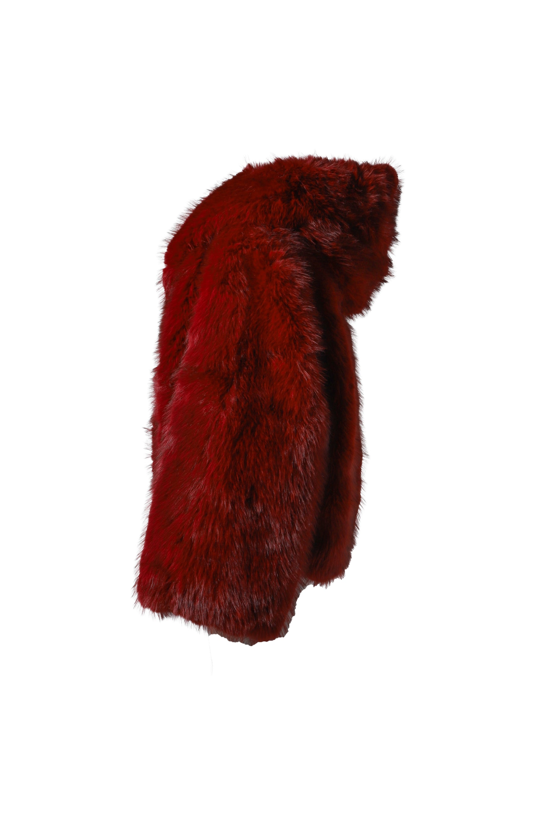 OVERSIZED HOODIED FAUX FUR COAT / RED