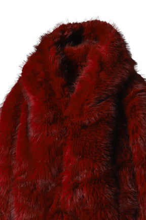 OVERSIZED HOODIED FAUX FUR COAT / RED