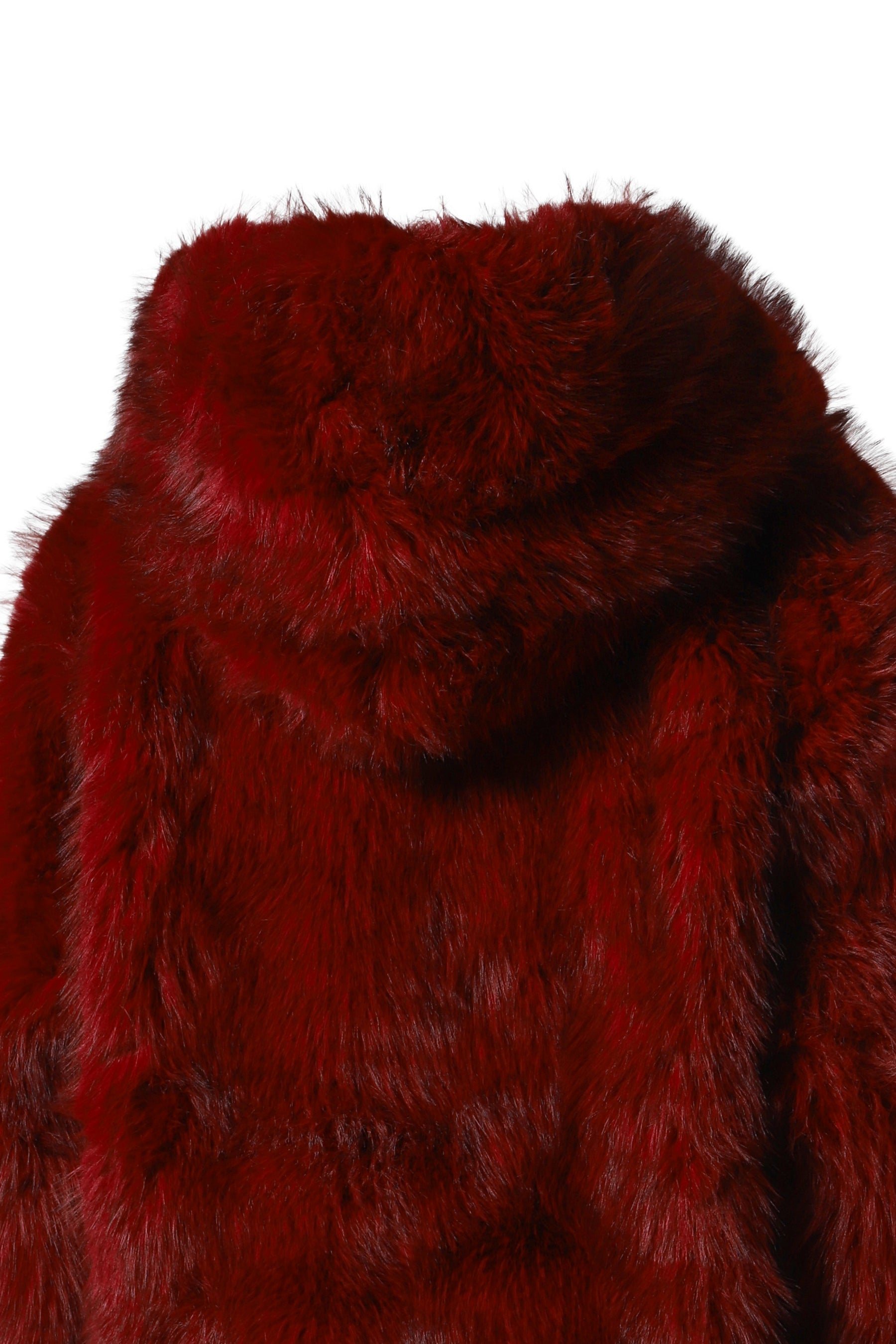 OVERSIZED HOODIED FAUX FUR COAT / RED