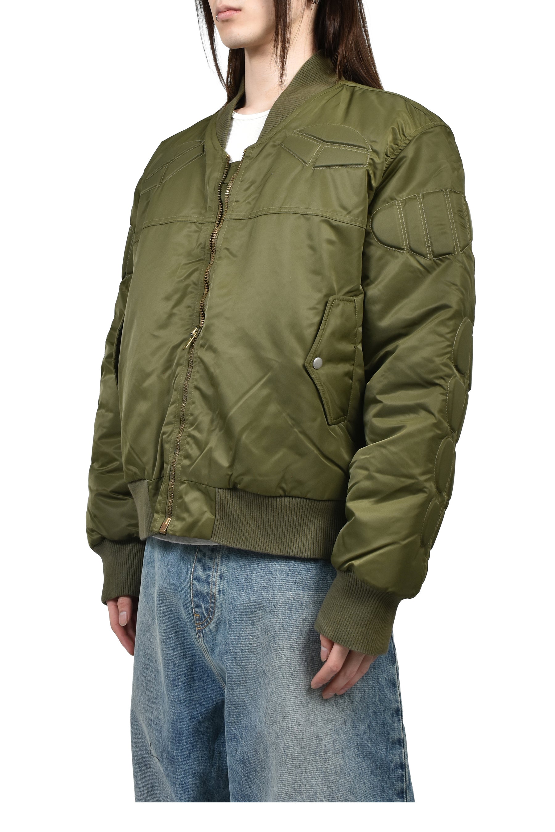 SATOSHI NAKAMOTO SATIN MA-1 MOTO JACKET / GRN