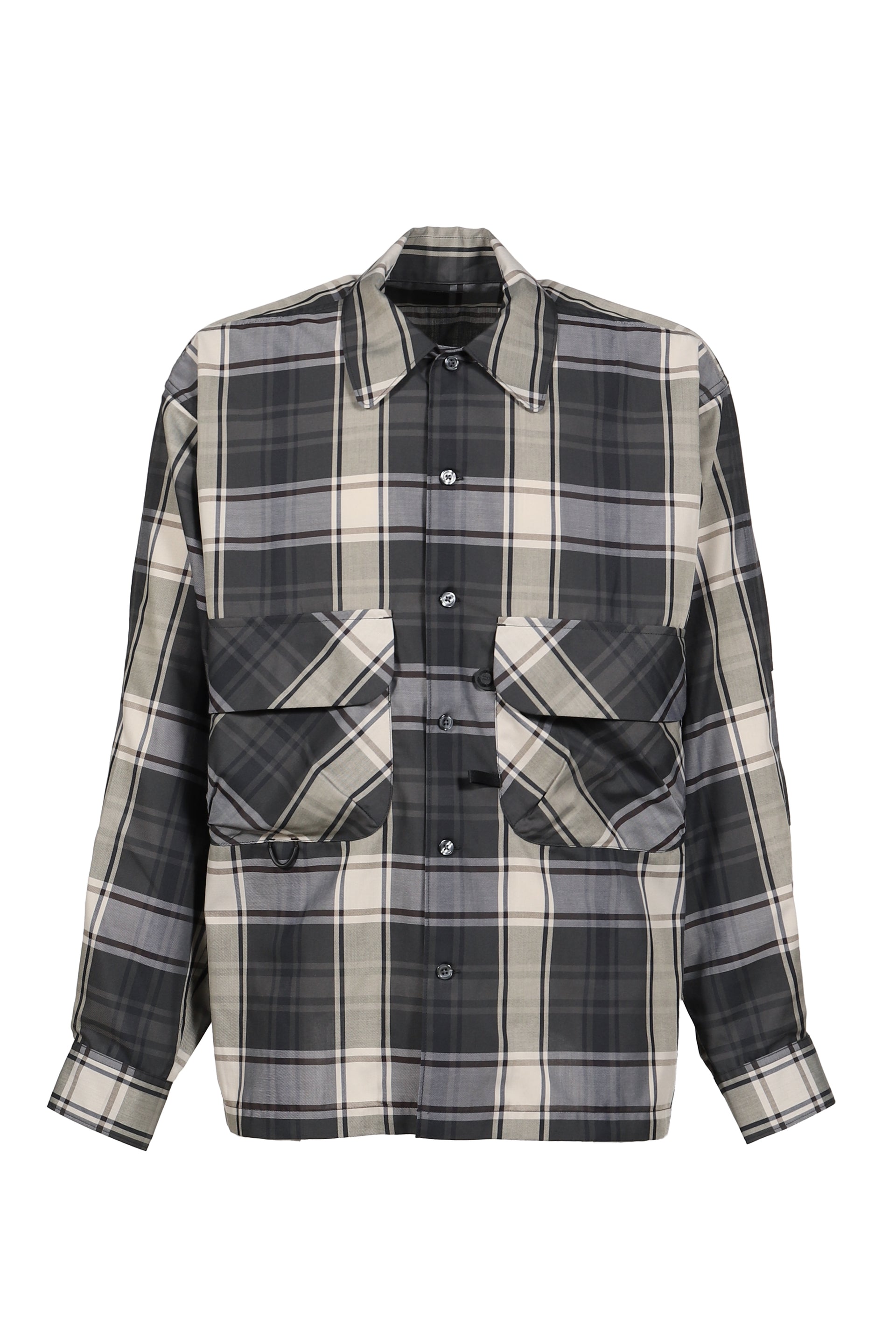 TECH SPORTS OPEN COLLAR SHIRT L/S BIG TARTAN / BLK