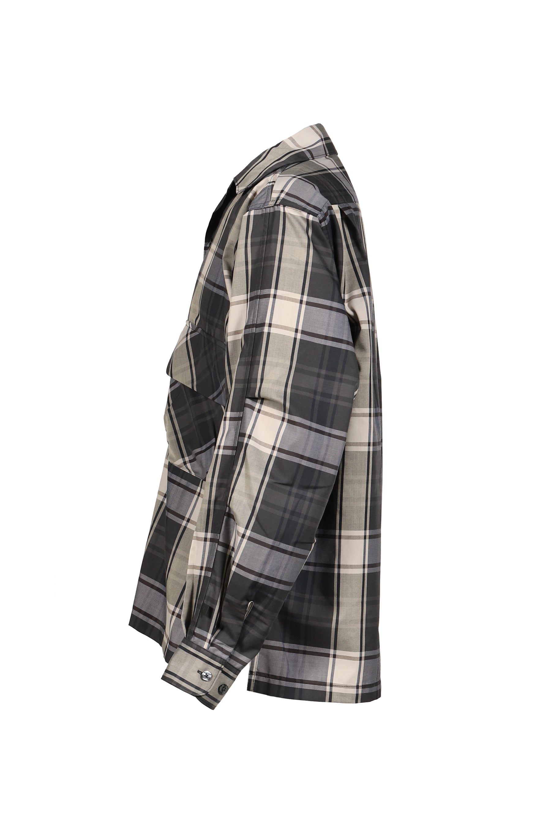 TECH SPORTS OPEN COLLAR SHIRT L/S BIG TARTAN / BLK