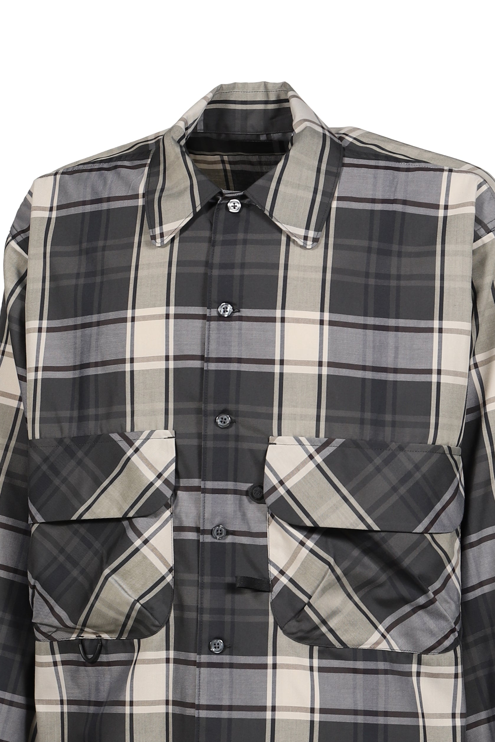 TECH SPORTS OPEN COLLAR SHIRT L/S BIG TARTAN / BLK