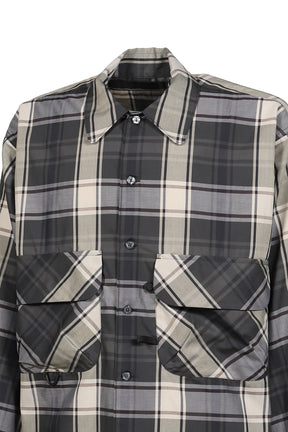 TECH SPORTS OPEN COLLAR SHIRT L/S BIG TARTAN / BLK