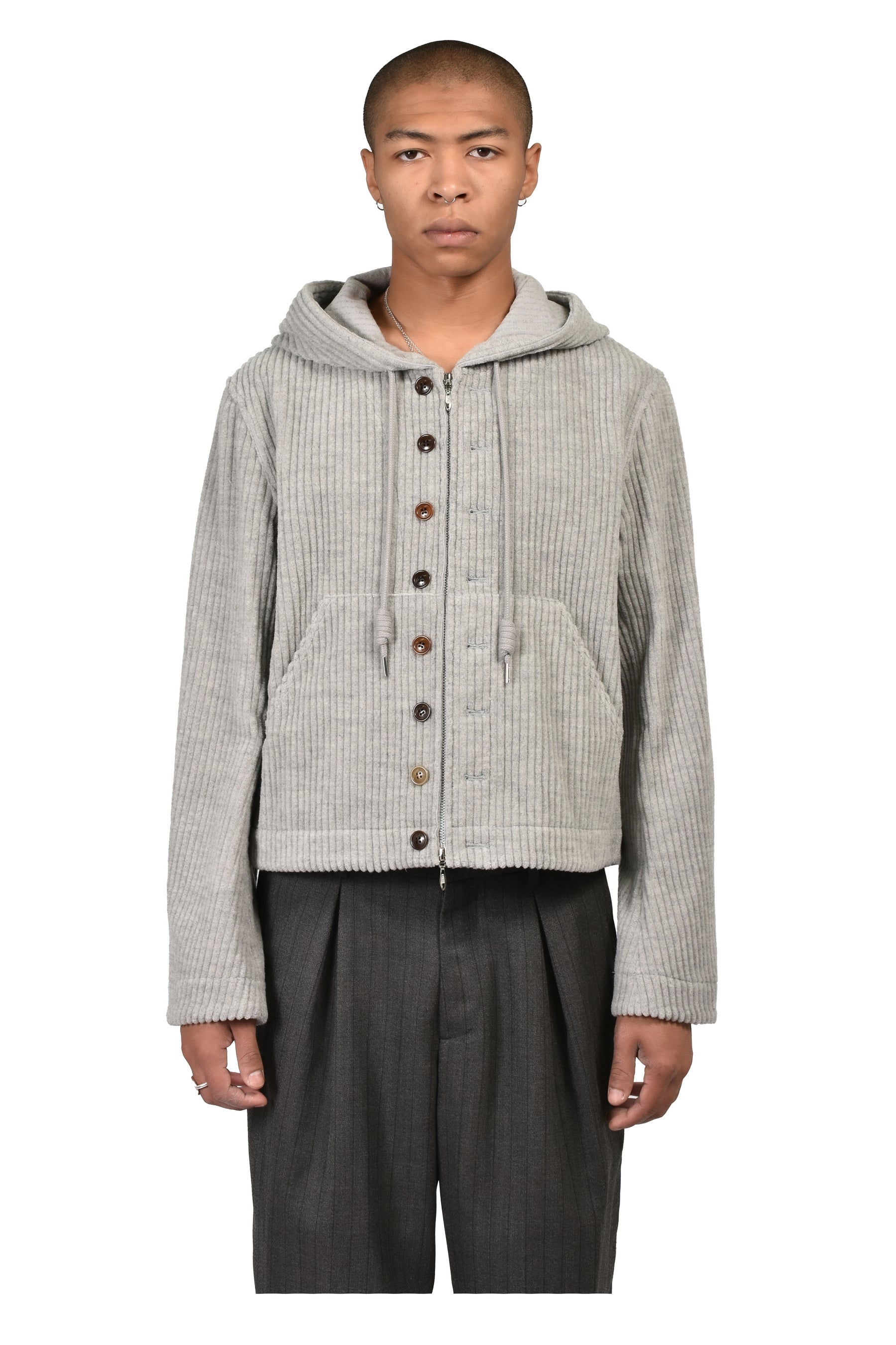 CORDUROY WORKER'S HOODED JACKET / HEATHER GRY
