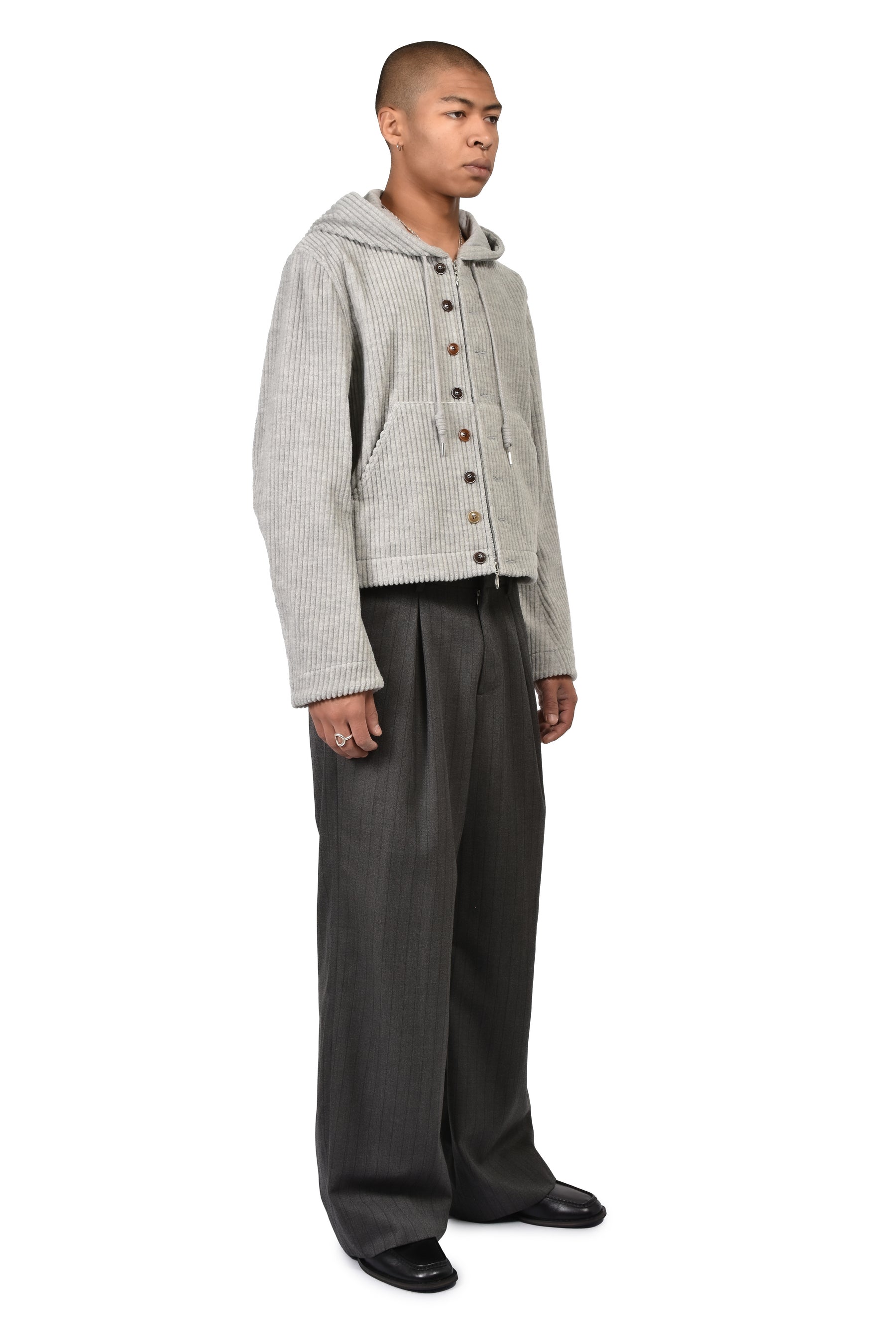CORDUROY WORKER'S HOODED JACKET / HEATHER GRY