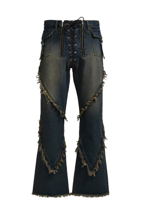 FRINGE DENIM PANTS / IND