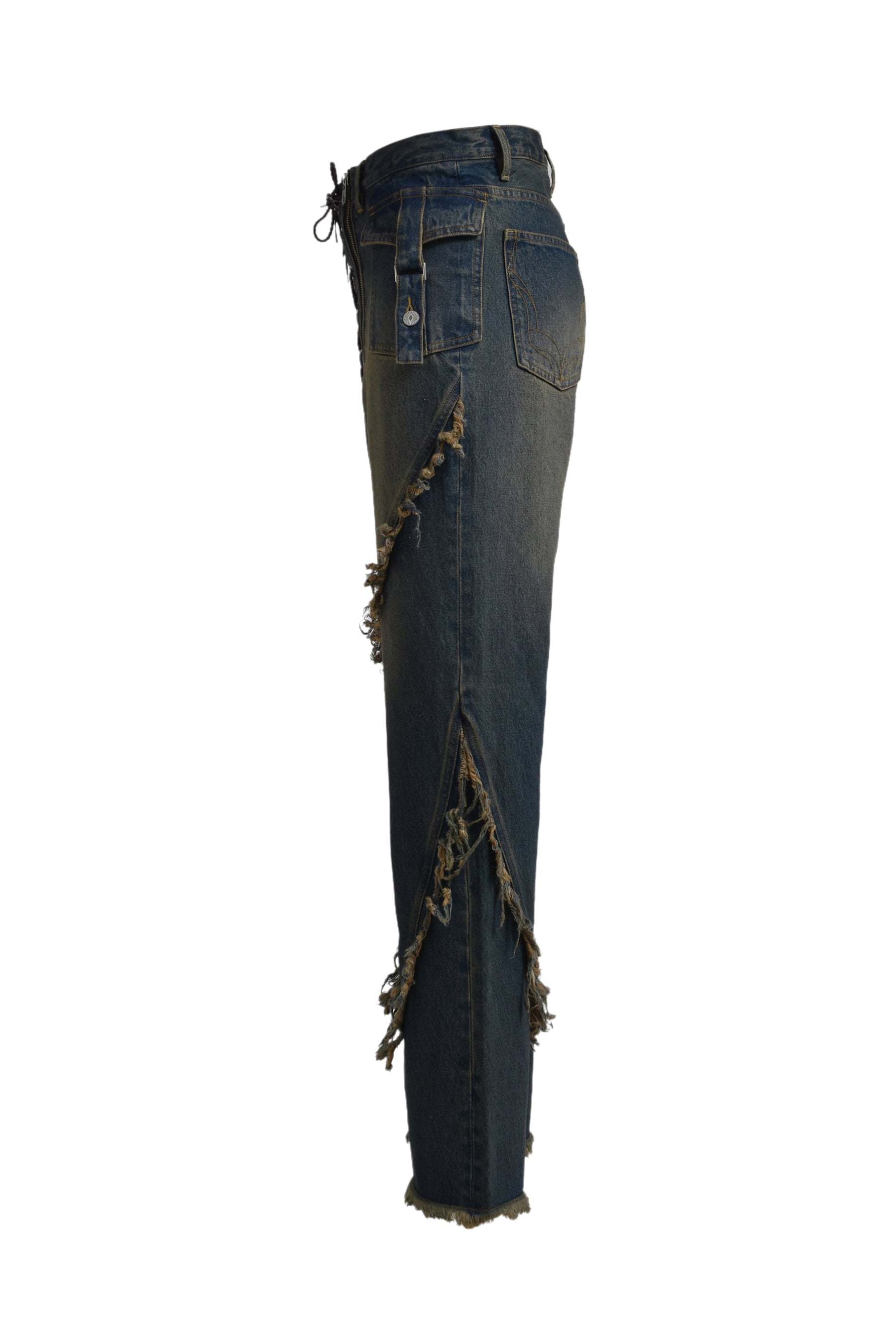 FRINGE DENIM PANTS / IND