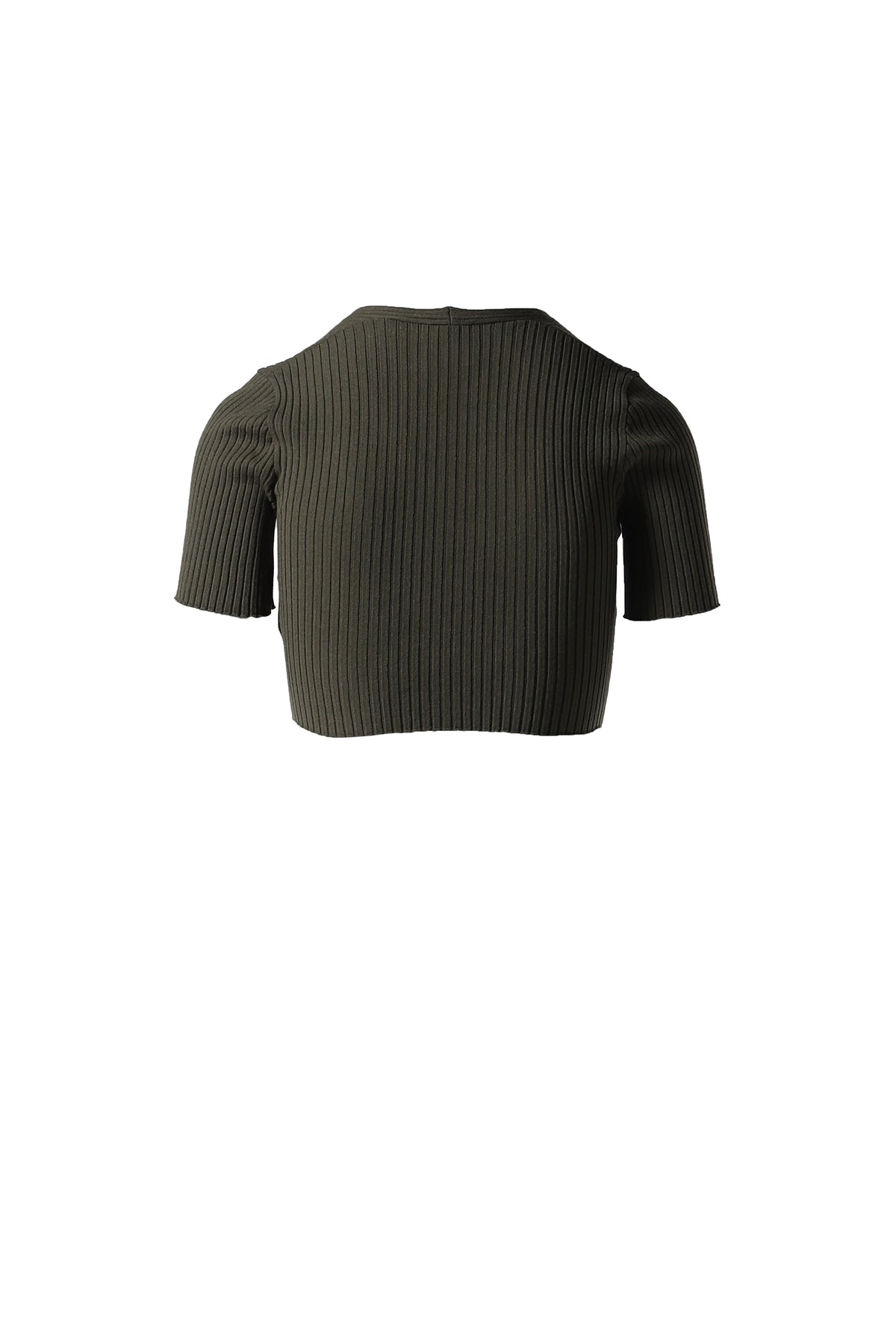 V NECK RIB KNIT CROPPED SWEATER / GRN