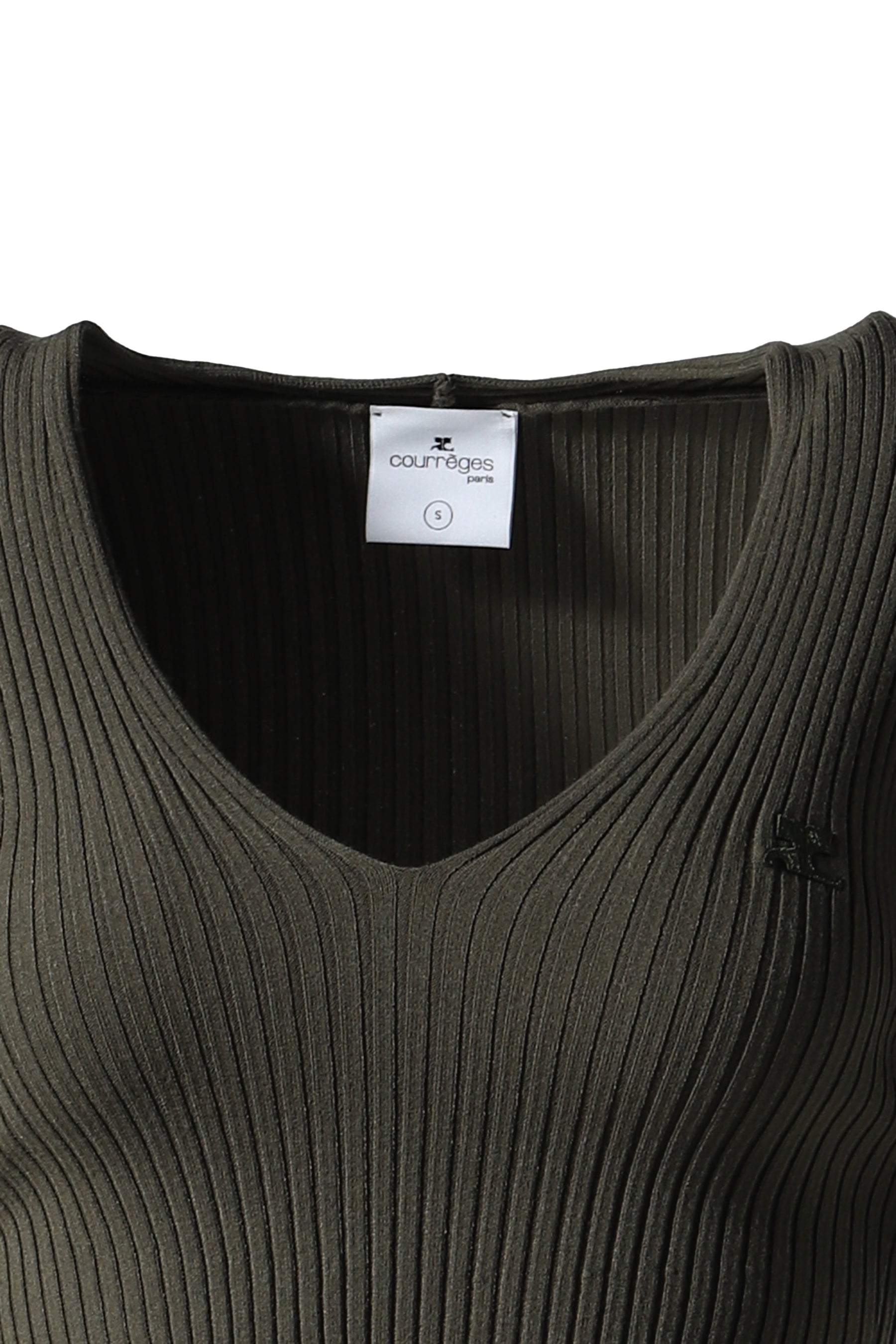 V NECK RIB KNIT CROPPED SWEATER / GRN