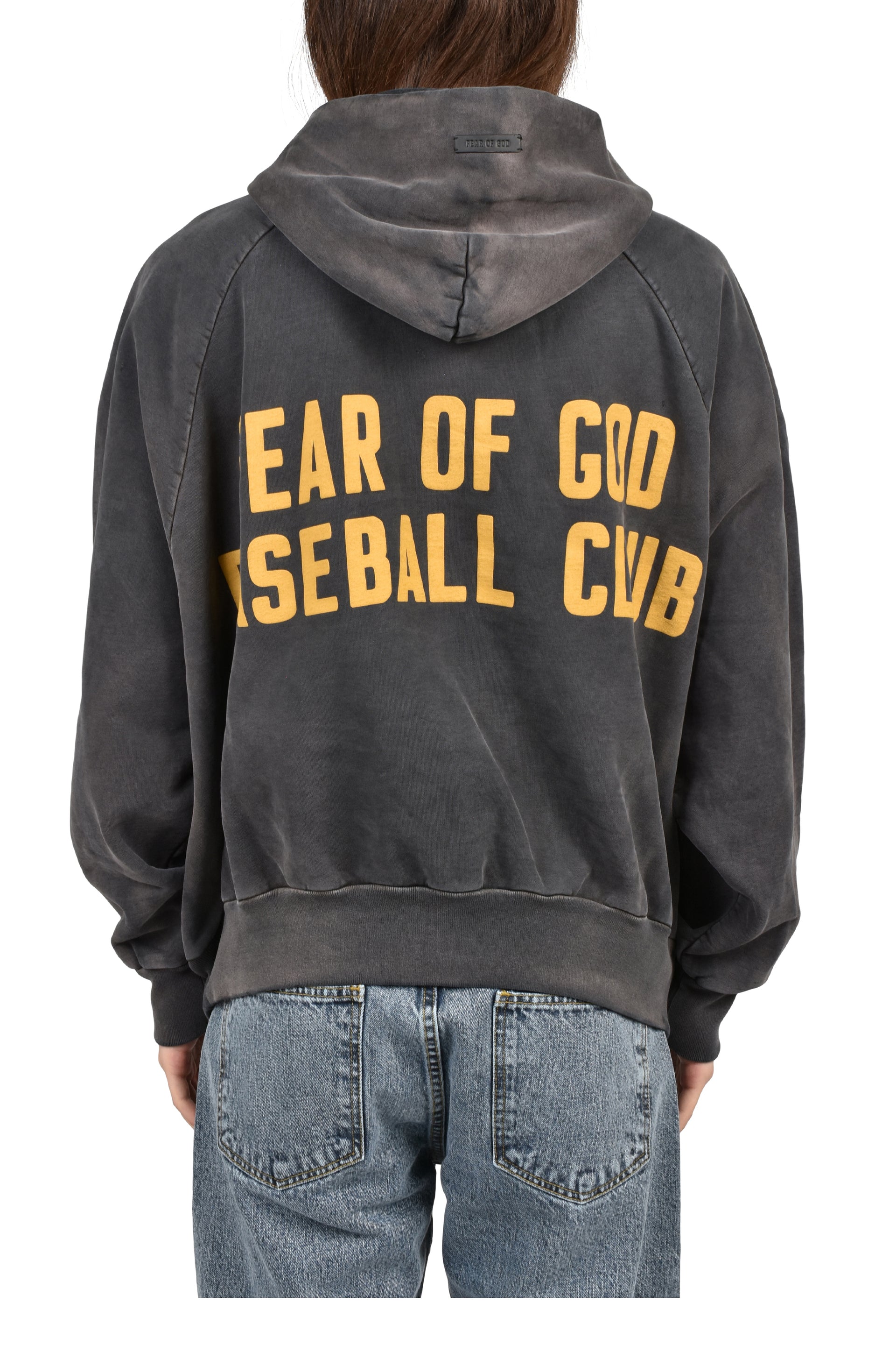 "BASEBALL CLUB" HALF ZIP HOODIE / OFF BLK