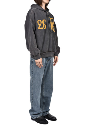 "BASEBALL CLUB" HALF ZIP HOODIE / OFF BLK