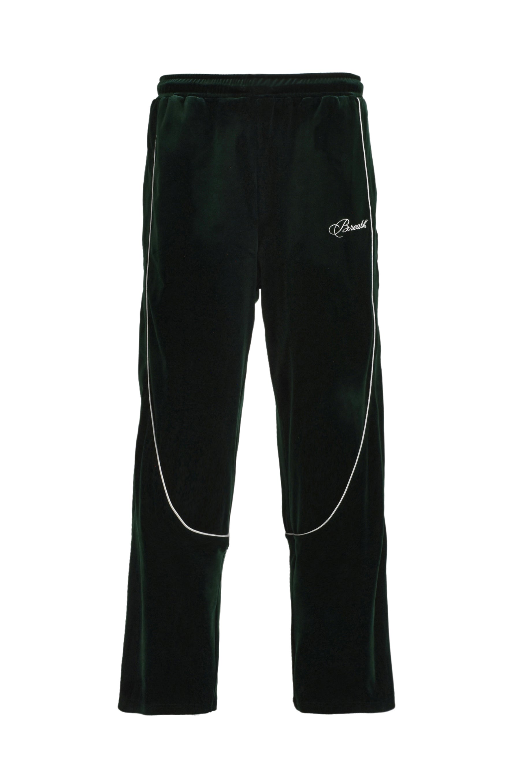 BREATH SCRIPT LOGO PIPING VELOUR TRACK PANTS / KELLY