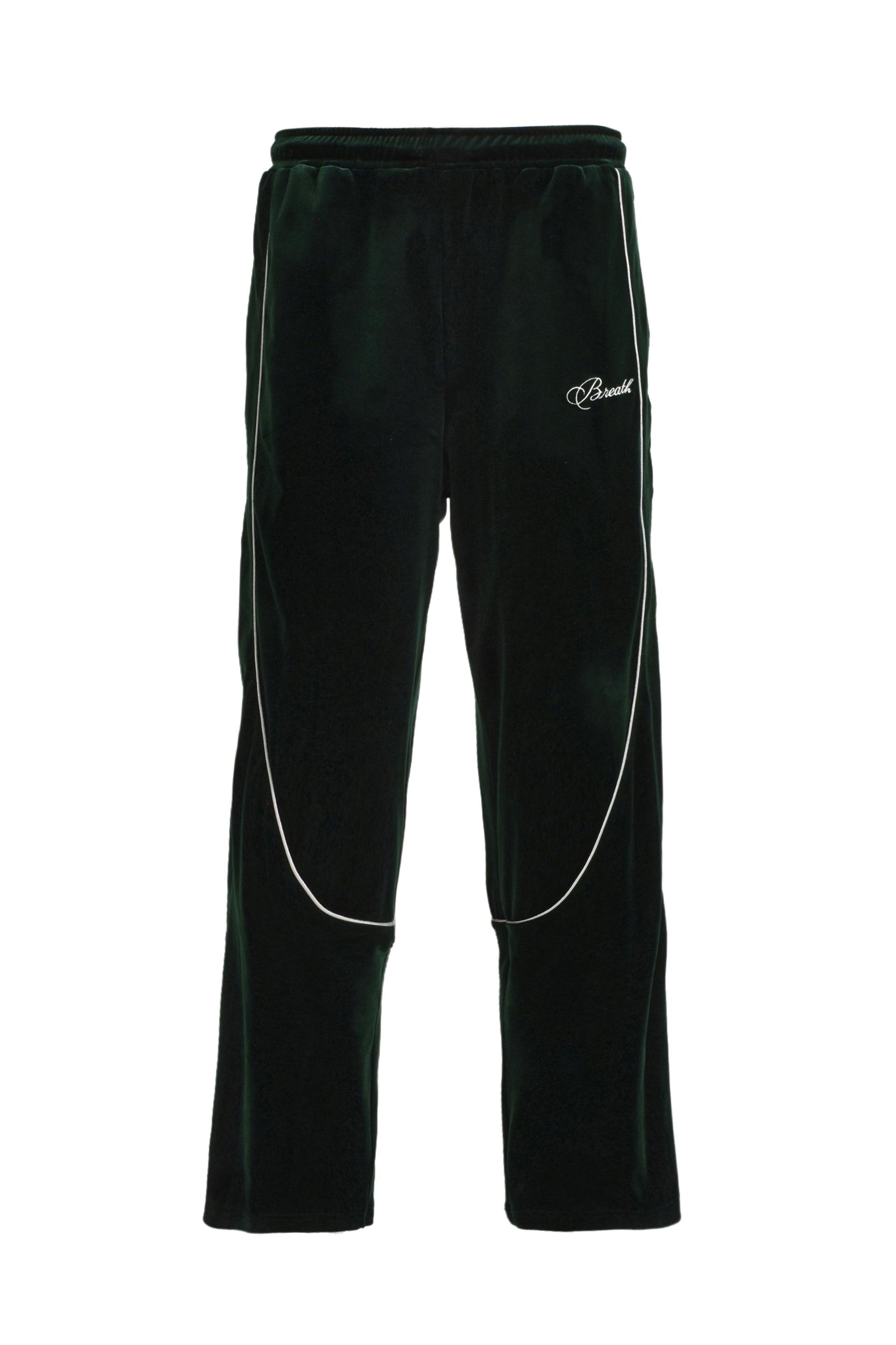 BREATH SCRIPT LOGO PIPING VELOUR TRACK PANTS / KELLY