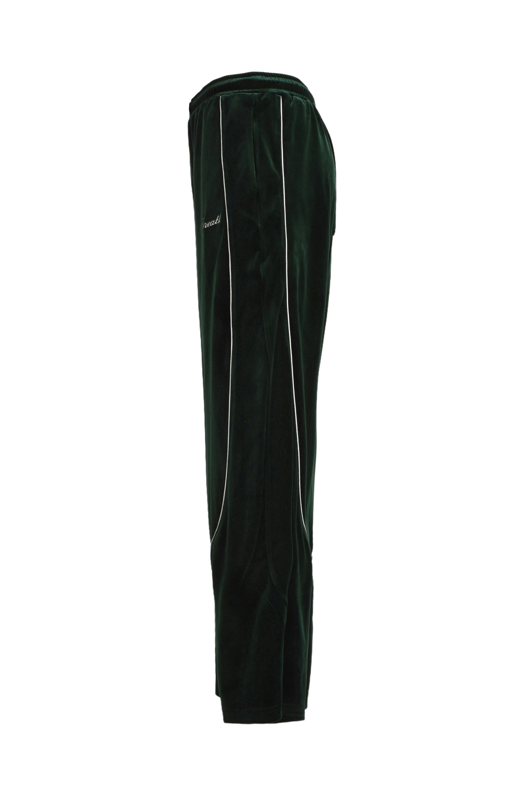 BREATH SCRIPT LOGO PIPING VELOUR TRACK PANTS / KELLY