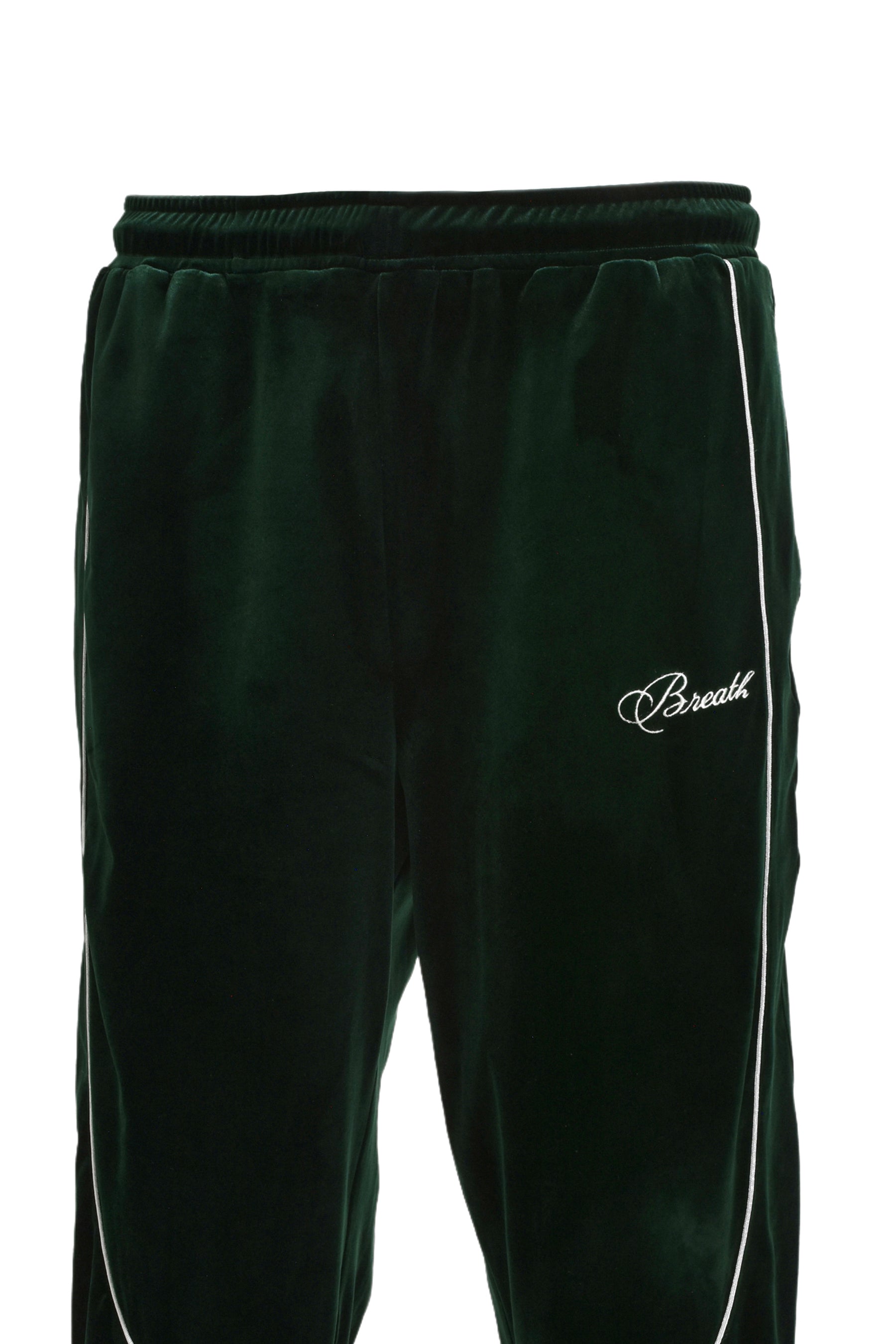 BREATH SCRIPT LOGO PIPING VELOUR TRACK PANTS / KELLY