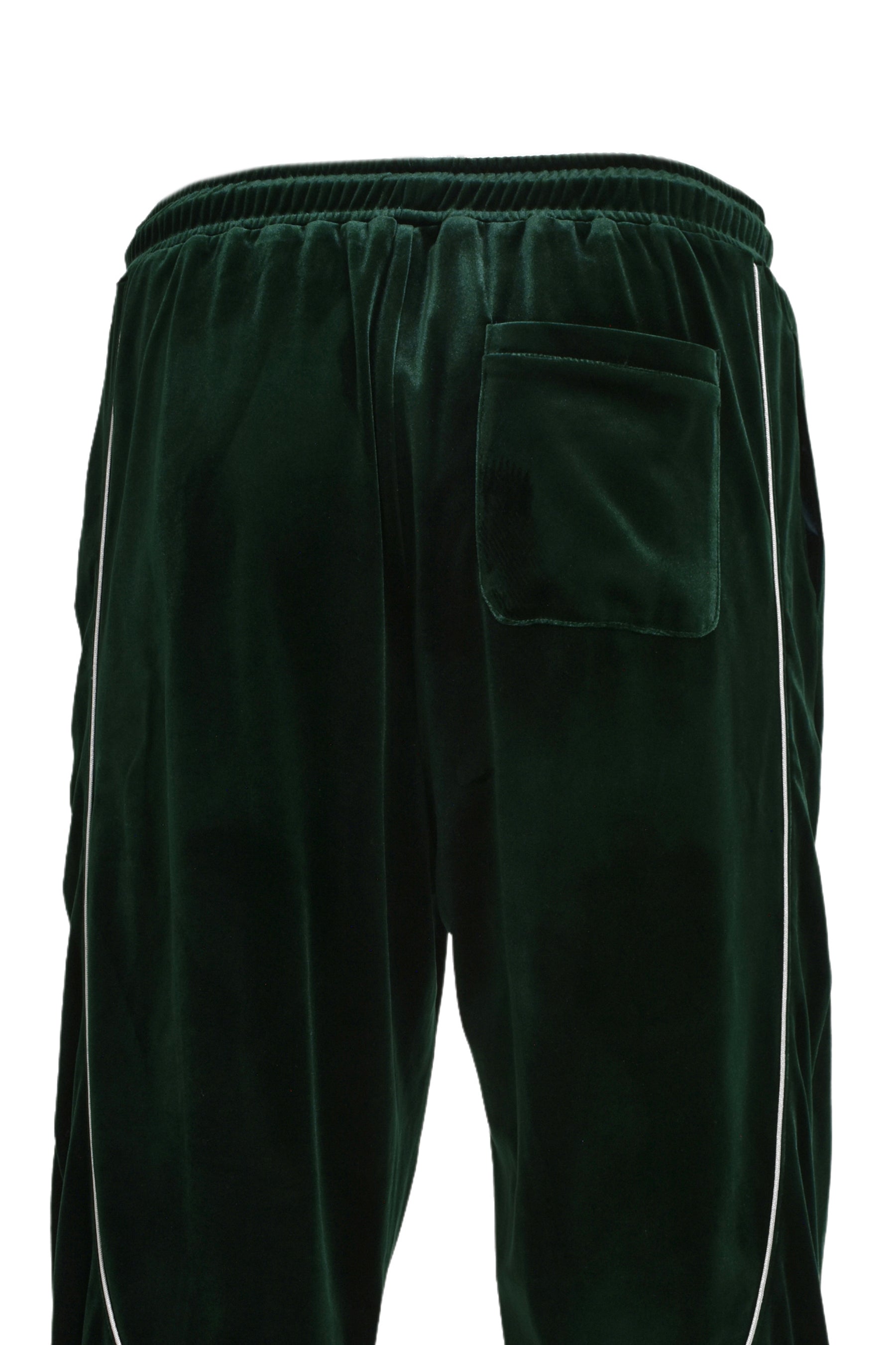 BREATH SCRIPT LOGO PIPING VELOUR TRACK PANTS / KELLY
