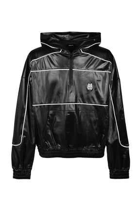PIPING COATING HALF ZIP HOODIE / BLK
