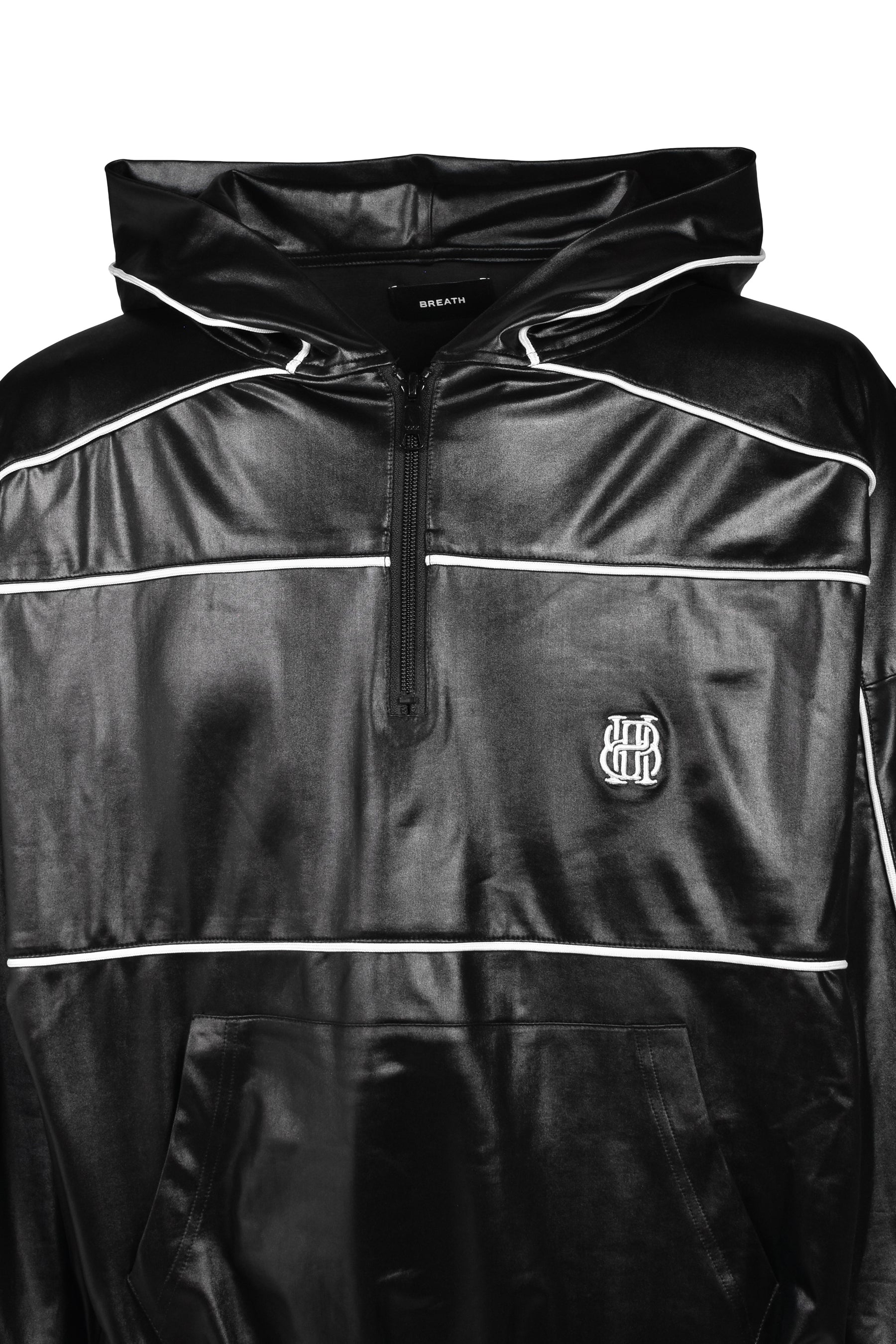 PIPING COATING HALF ZIP HOODIE / BLK