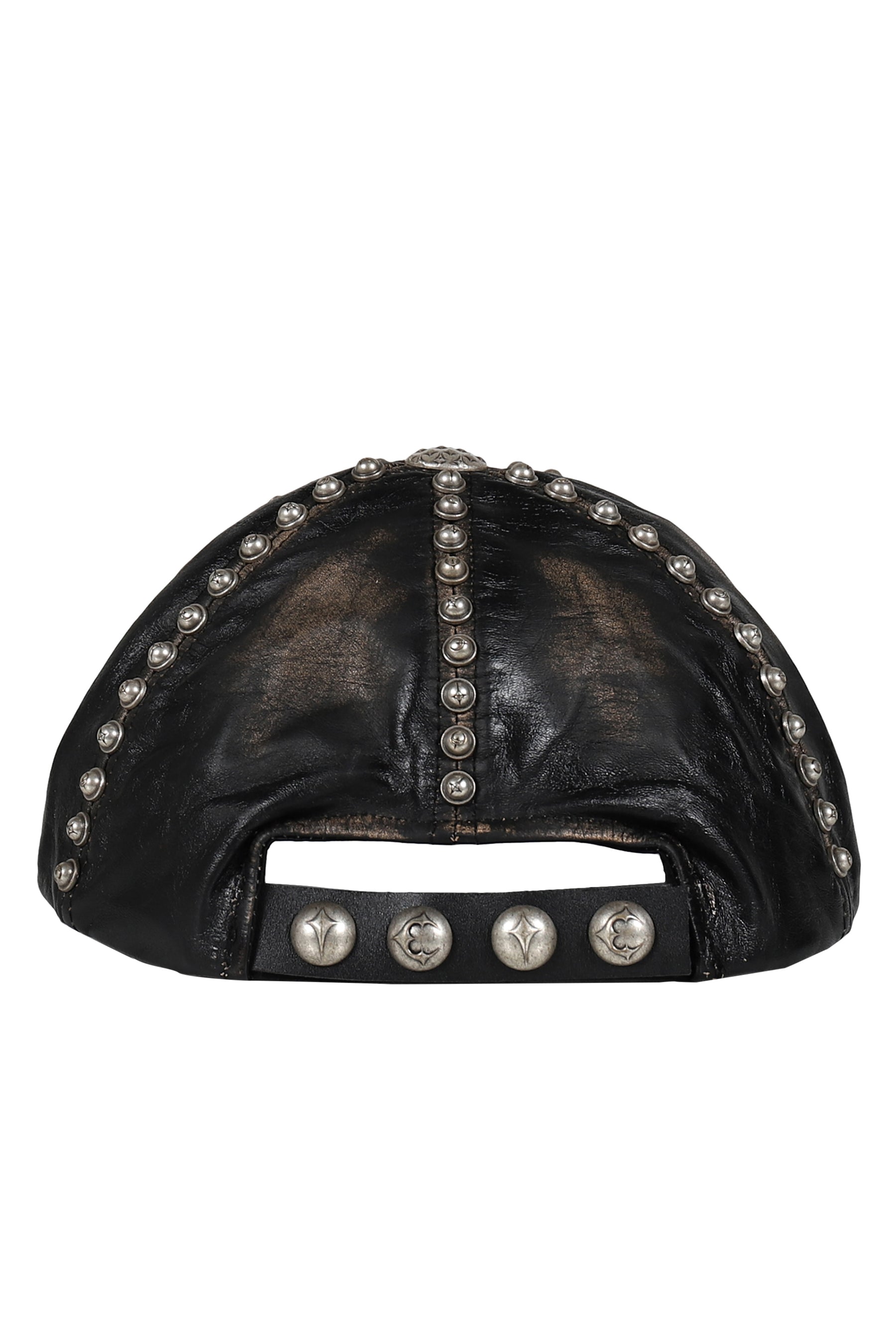 STUDDED WASHED LEATHER CAP / BLK 