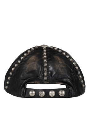 STUDDED WASHED LEATHER CAP / BLK 