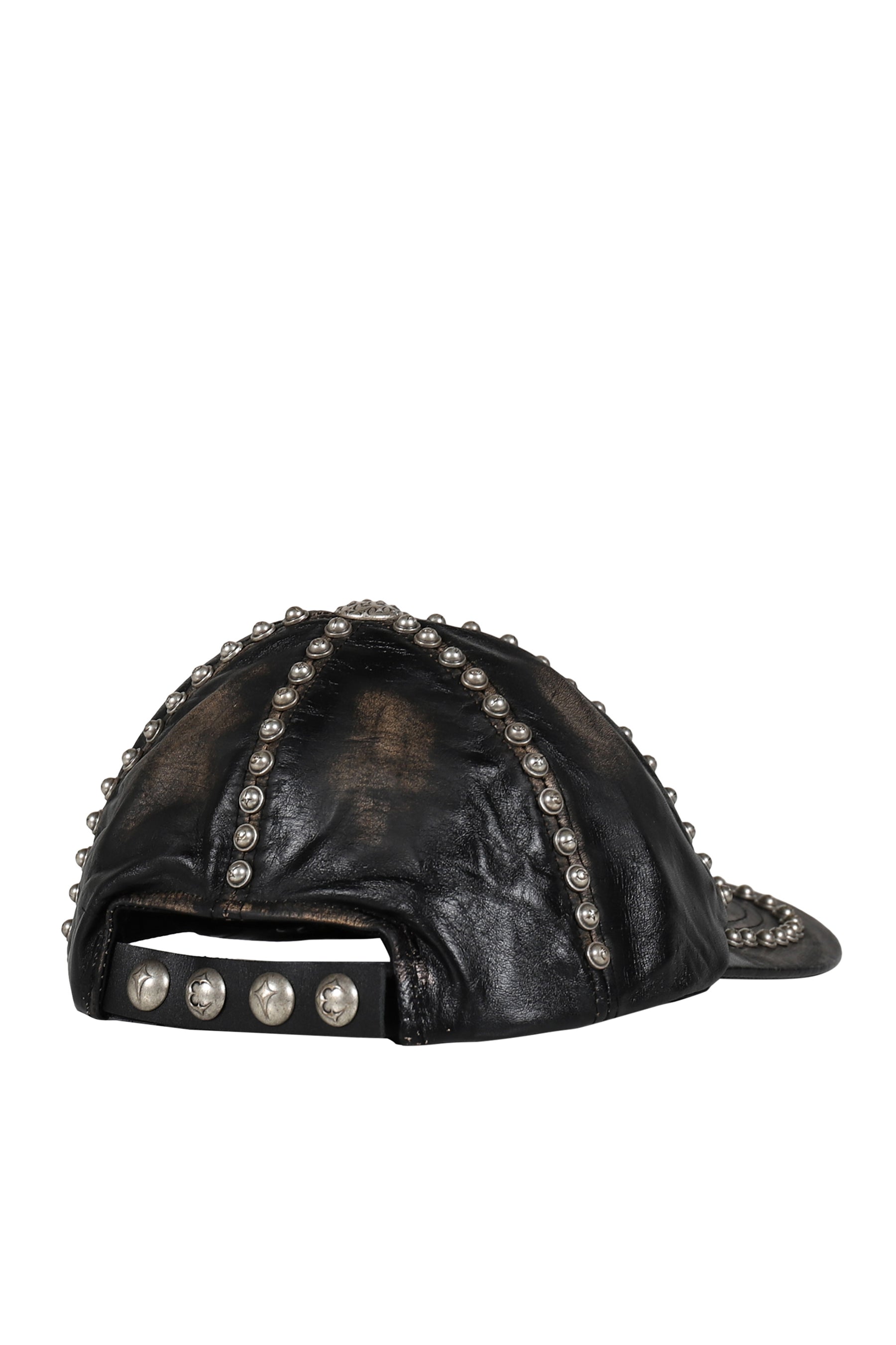 STUDDED WASHED LEATHER CAP / BLK 