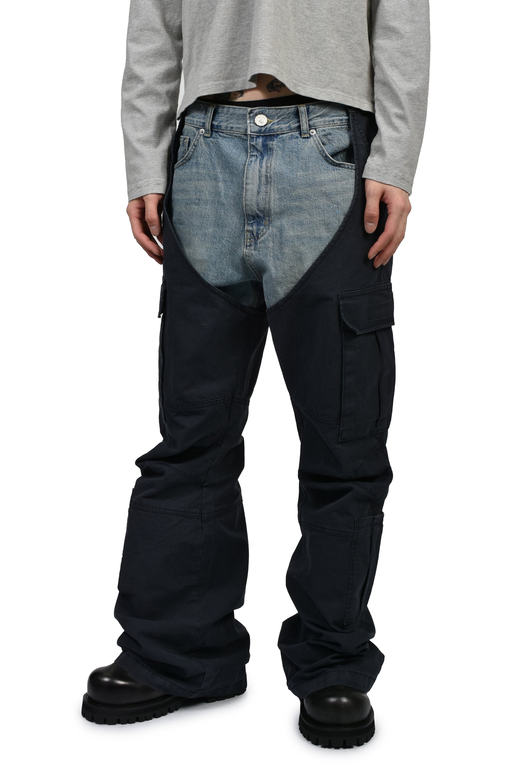 BIKER CARGO DENIM PANTS / BLU & NVY