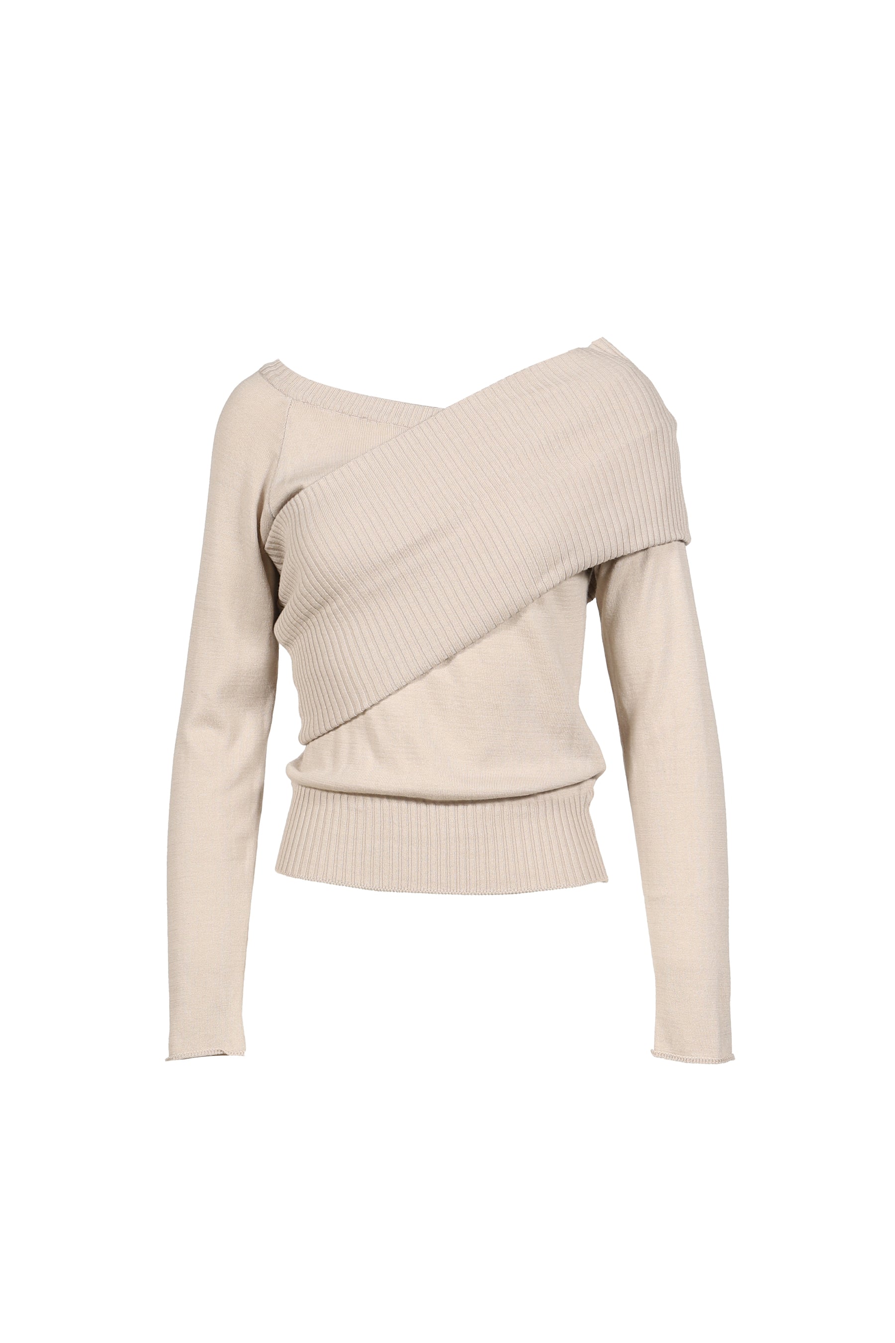 ONE-SHOULDER RIBBED KNIT / BEG