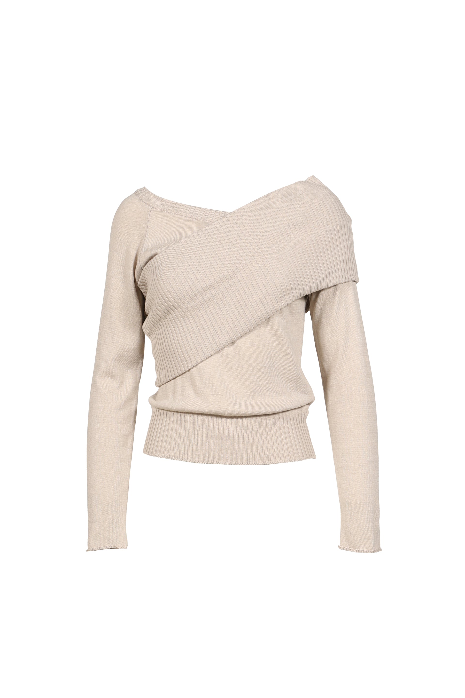 ONE-SHOULDER RIBBED KNIT / BEG
