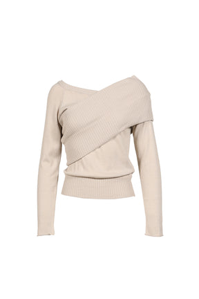 ONE-SHOULDER RIBBED KNIT / BEG