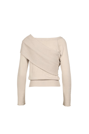ONE-SHOULDER RIBBED KNIT / BEG