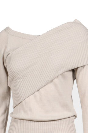 ONE-SHOULDER RIBBED KNIT / BEG
