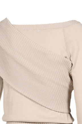 ONE-SHOULDER RIBBED KNIT / BEG