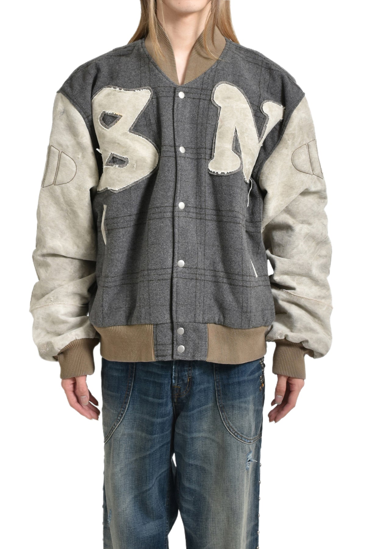 VARSITY MOTO JACKET GRY/BEI