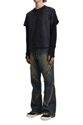 FRINGE DENIM PANTS / IND