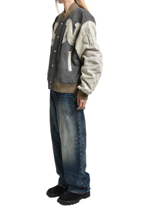 VARSITY MOTO JACKET GRY/BEI