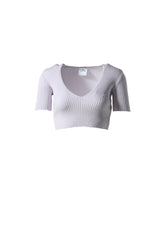 V NECK RIB KNIT CROPPED SWEATER / MIST