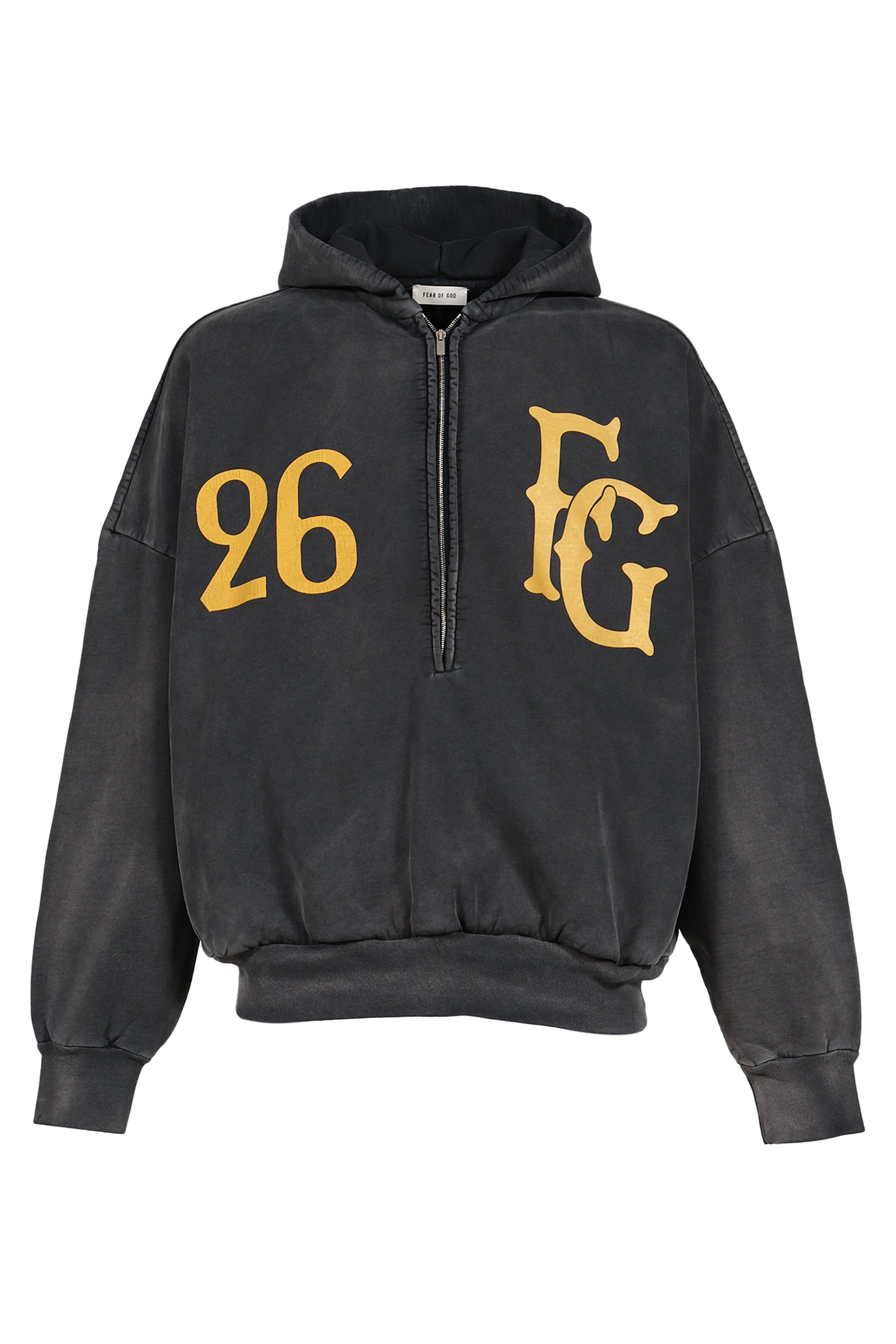 "BASEBALL CLUB" HALF ZIP HOODIE / OFF BLK