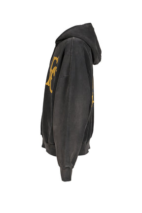 "BASEBALL CLUB" HALF ZIP HOODIE / OFF BLK