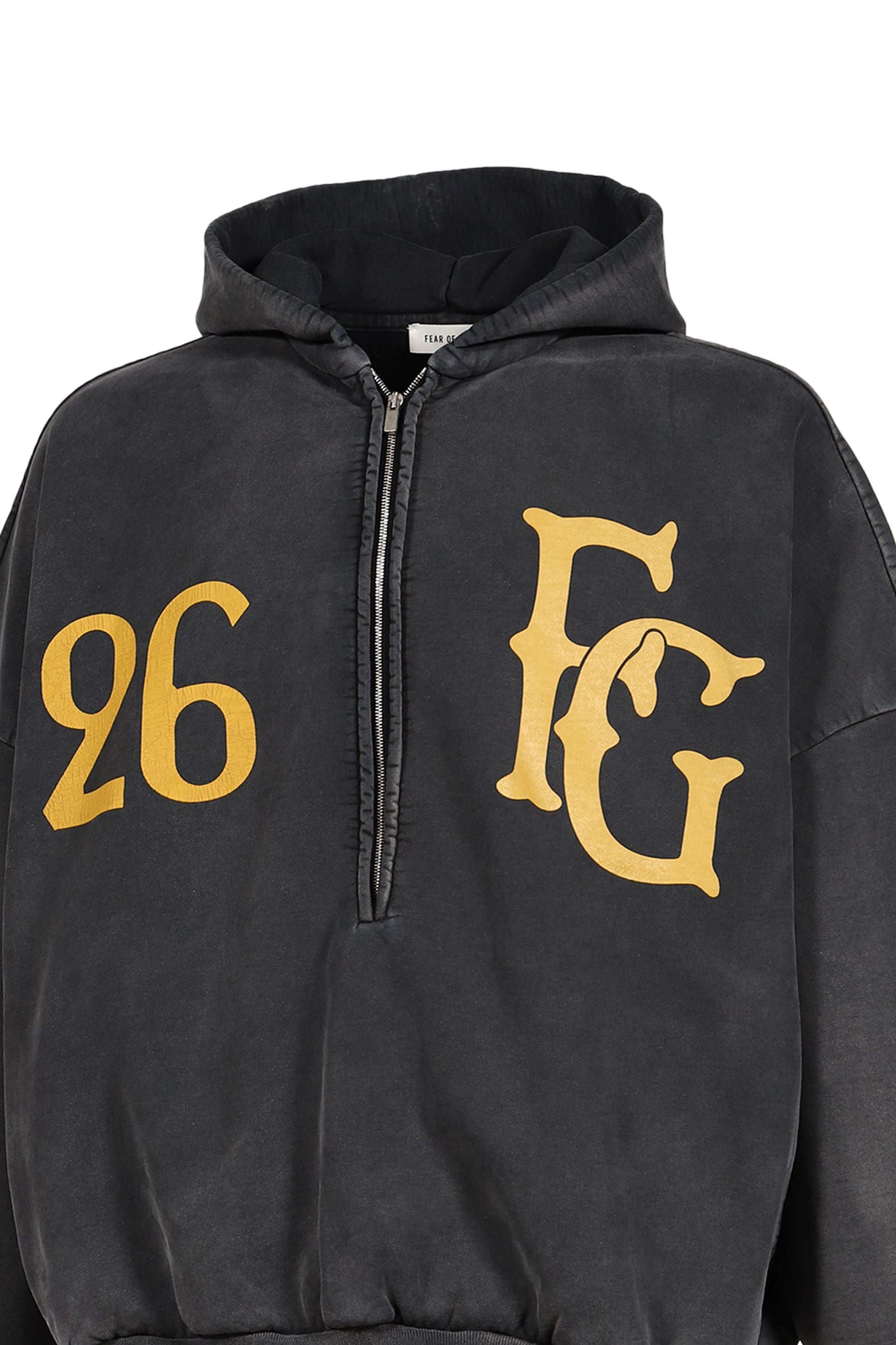 "BASEBALL CLUB" HALF ZIP HOODIE / OFF BLK