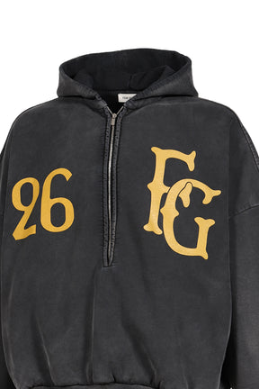 "BASEBALL CLUB" HALF ZIP HOODIE / OFF BLK
