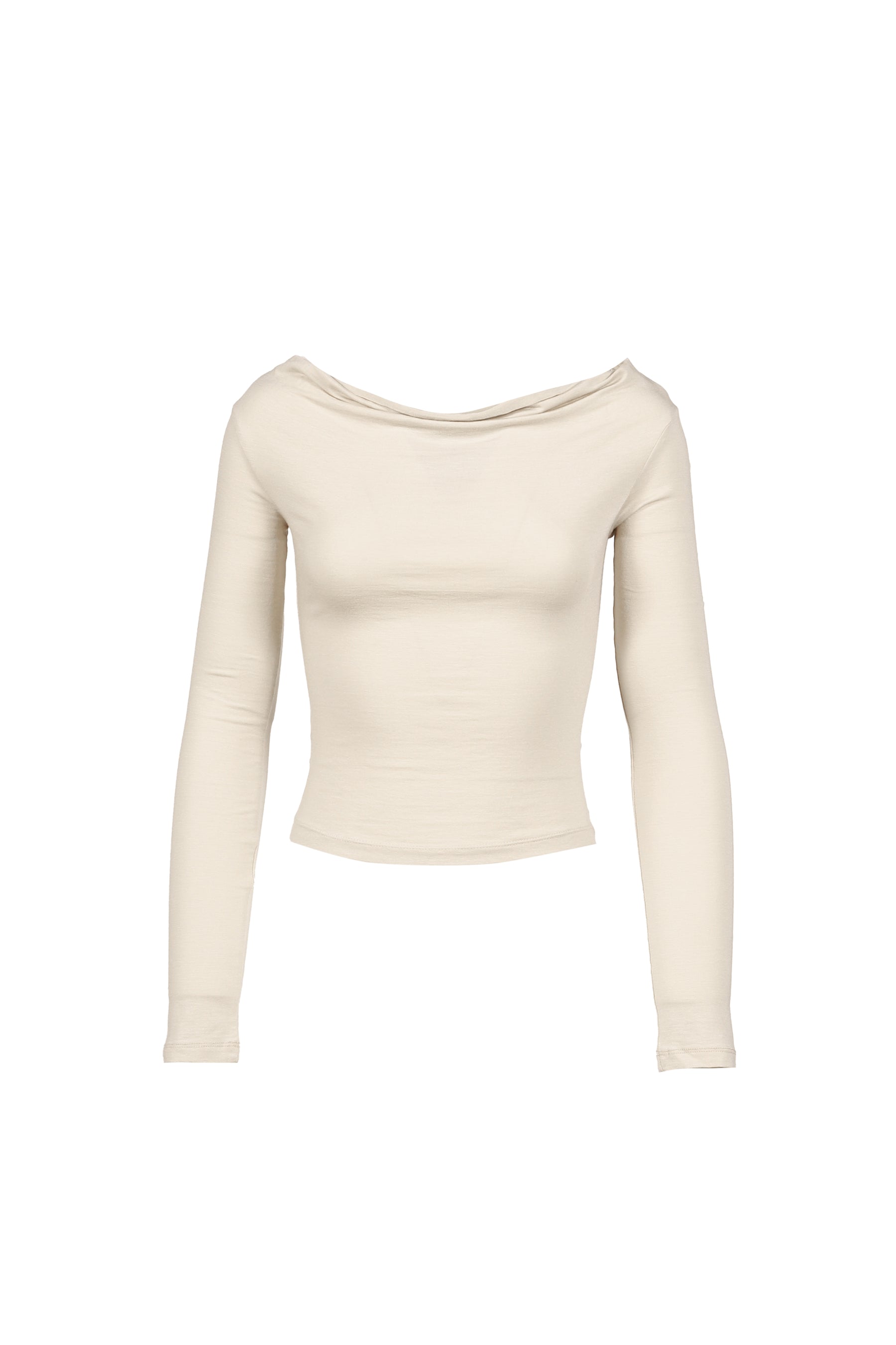 FLOW NECK DRAPE LONG SLEEVE / BEG