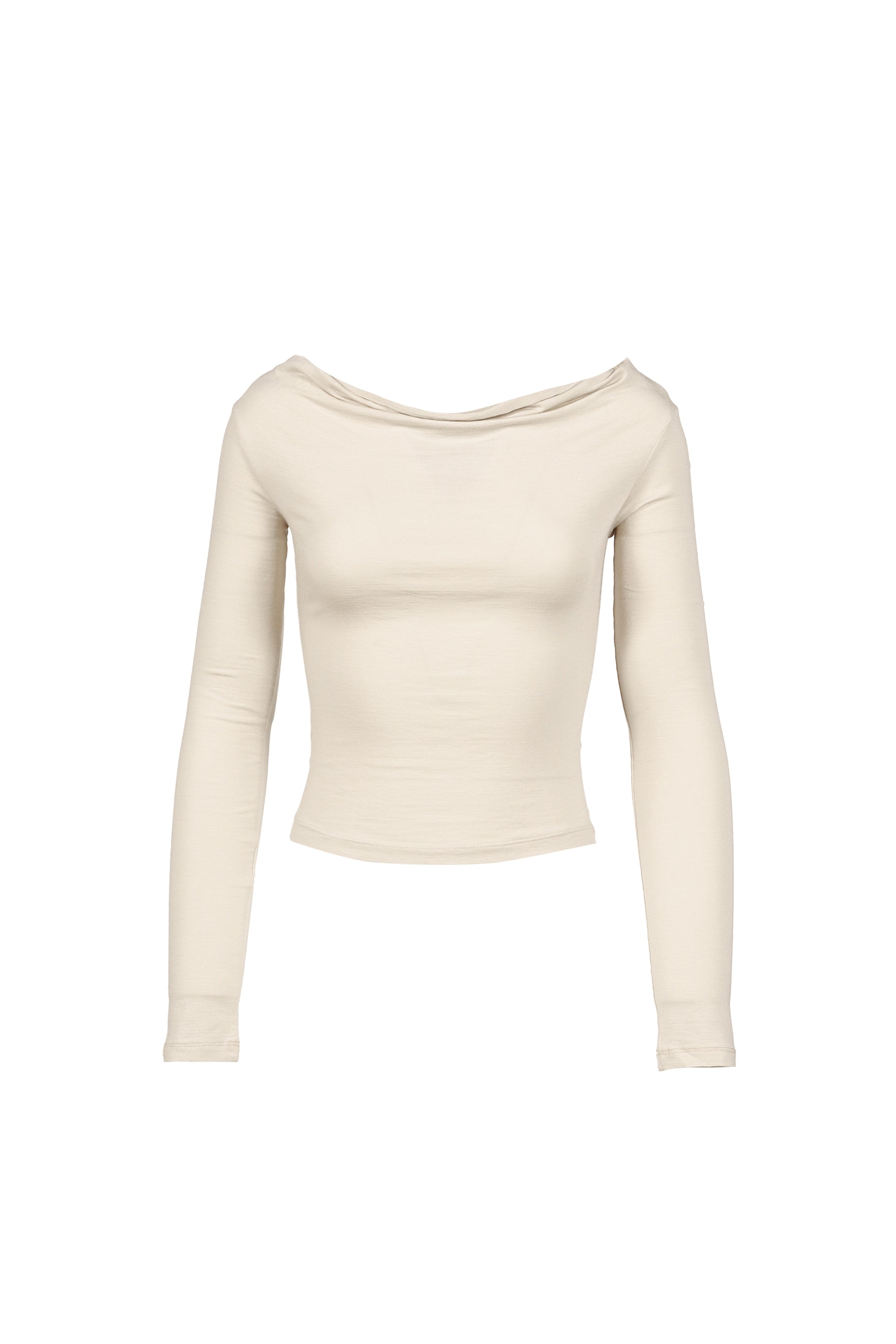 FLOW NECK DRAPE LONG SLEEVE / BEG