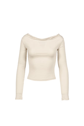 FLOW NECK DRAPE LONG SLEEVE / BEG