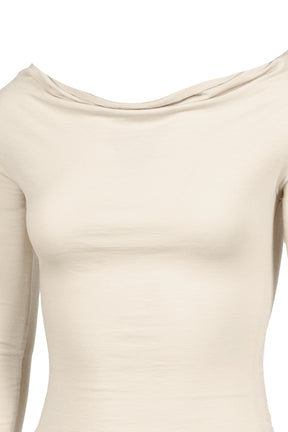 FLOW NECK DRAPE LONG SLEEVE / BEG