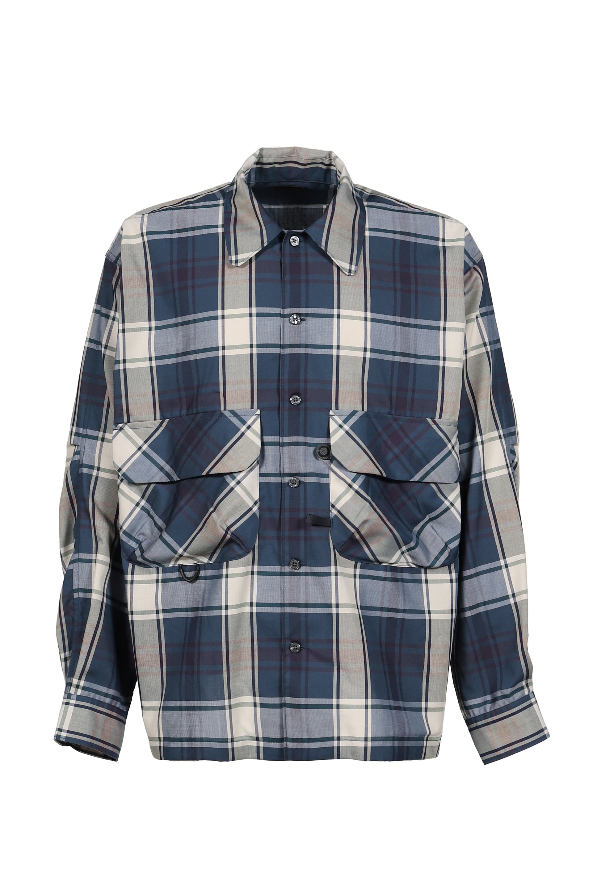 TECH SPORTS OPEN COLLAR SHIRT L/S BIG TARTAN / D.NVY