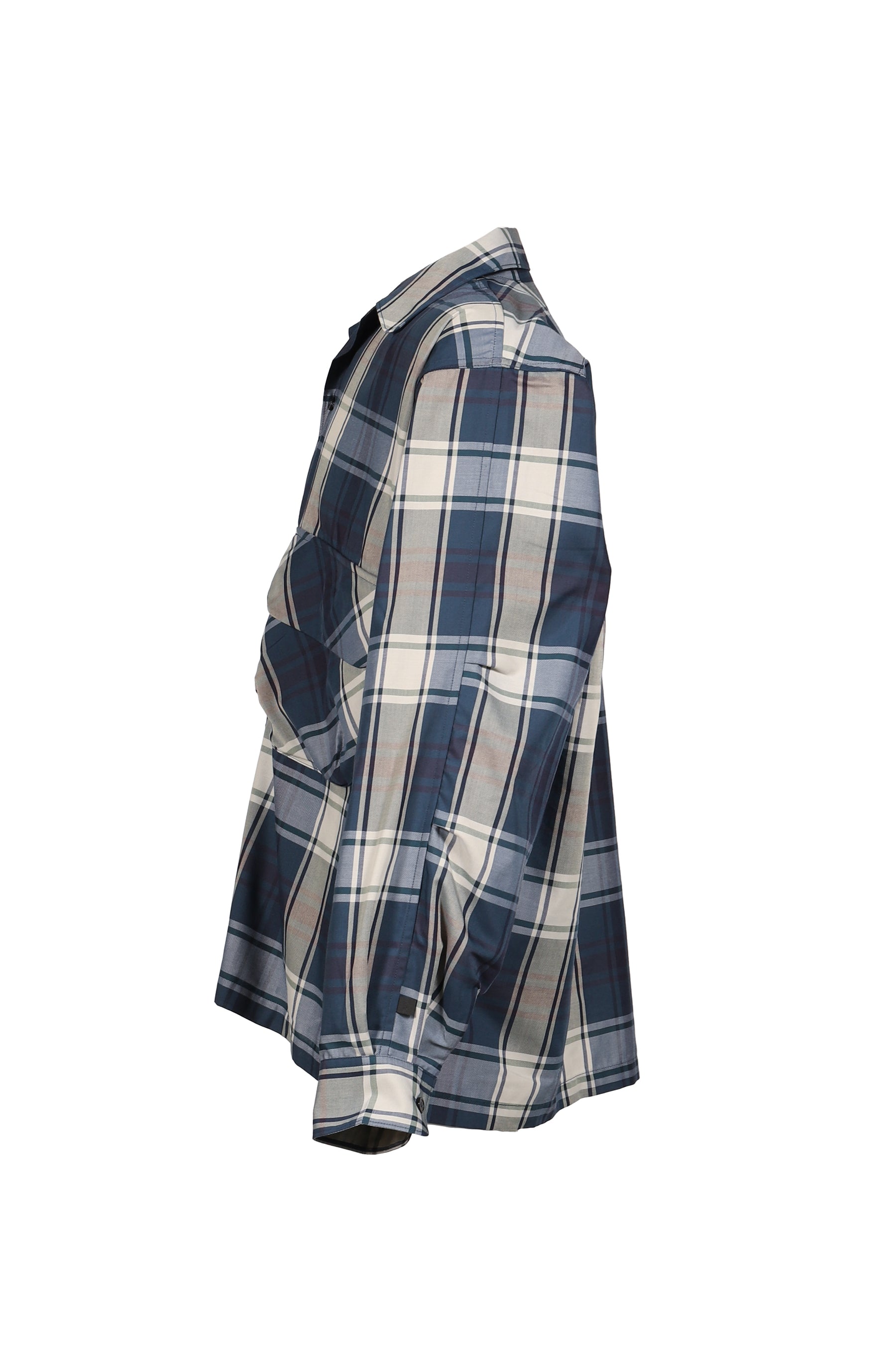 TECH SPORTS OPEN COLLAR SHIRT L/S BIG TARTAN / D.NVY